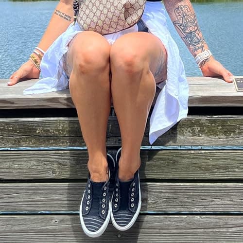 JENN ARDOR Womens Slip On Fashion Sneakers No Laces Comfortable Casual Low Canvas Sneakers Flats Walking Shoes view 2