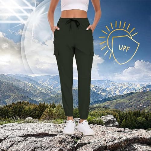 Hiking Pants Women UPF 50+ Cargo Quick Dry Water Resistant Elastic Waist 4 Pockets Lightweight Travel Work Casual Running view 3