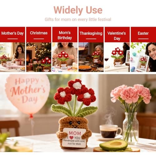 COLTUPWZ Handmade Crochet Red Flowers Birthday Gift for Mom | Mother's Day Gift, Remember I Love You MOM Emotional Support Gift for Mom from Daughters | Home Decor for Living Room, Office view 5