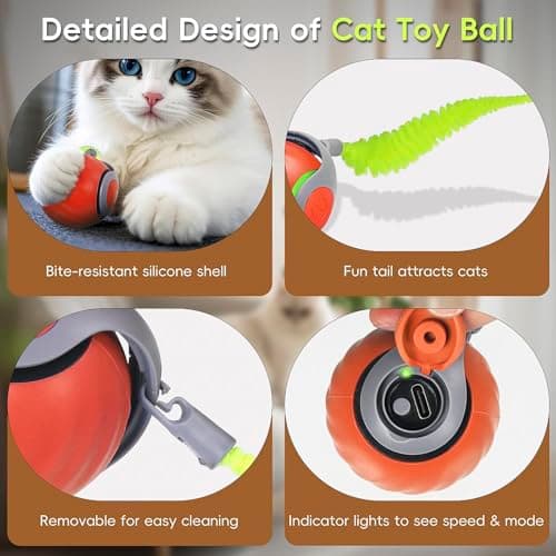 Petrendy Speedy Tail Cat Toy 2.0, Interactive Cat Ball Toy for Bored Indoor Cats, Automatic Moving Pet Play Ball, Two Speed Adjustment with Replacement Tail view 5
