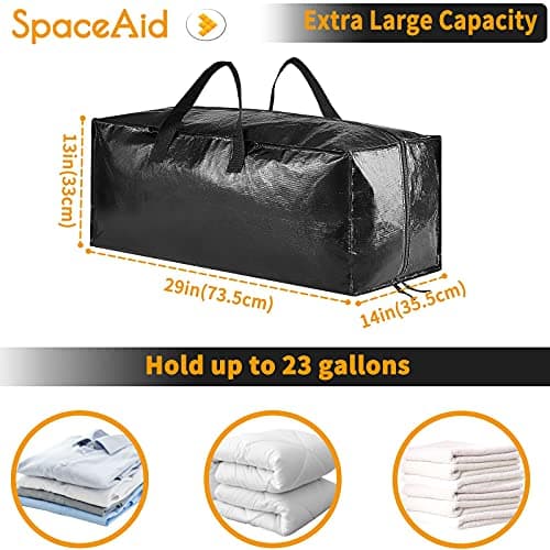 SpaceAid Heavy Duty Moving Bags 8 Pack, Large Storage Totes Bins with Backpack Straps, Strong Handles & Zippers, Packing Moving Boxes Supplies, College Dorm Room Essentials, Black view 2
