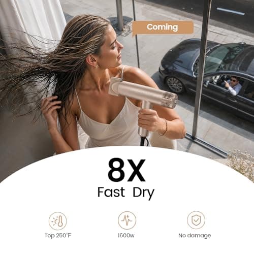 CrazyMar Ionic Hair Dryer with Diffuser, 8X Fast Drying Salon Blow Dryer | 16 Temp 3 Speed Settings, Large Display, Lightweight Portable, for Women Men view 4