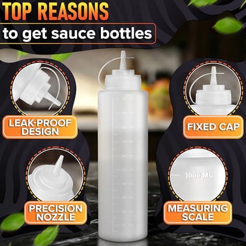 3-Pack Plastic Condiment Squeeze Bottles 36oz – Refillable Squirt Bottles with Narrow Tip, Leak-Resistant | Great for Oil, Sauces, Ketchup, Mayonnaise, Syrup, Dressing, BBQ Stations & Catering Use view 3