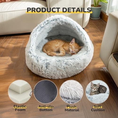 CATISM 31.5" Lx31.5 W Large Cat Beds for Indoor Cats Dogs - Cat Bed Calming Nest, Self Warming Cave, Cozy Pod for Cats or Dogs, Removable Washable Cove with Non-Slip Bottom for Large Cats Dogs view 4