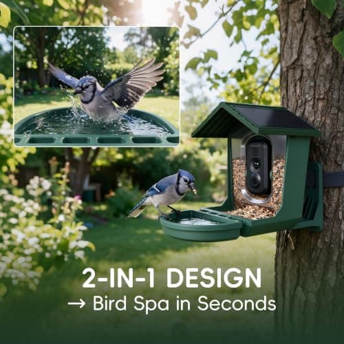 Bird Feeder with Camera Solar Powerd, 2.4Ghz/5Ghz Dual WiFi Bird Camera, 2.3K HD with AI Bird ID for 10,000+ Species, Birdhouse Cam for Outdoor Backyard Birdwatching Gift view 2