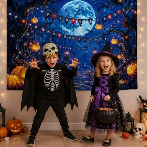 Halloween Backdrop Full Moon Night Party Decoration Pumpkin Photo Banner view 6
