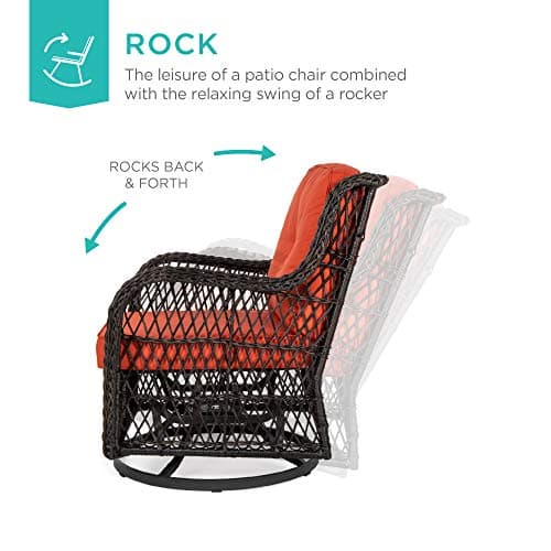 Best Choice Products 3-Piece Outdoor Wicker Patio Bistro Set w/ 2 360-Degree Swivel Rocking Chairs and Tempered Glass Top Side Table - Rust view 4