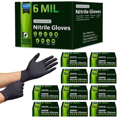 Inspire HEAVY DUTY ORIGINAL Stretch Nitrile Black Gloves Disposable Latex Free | Food, Mechanic, 6mil Black or 8 Mil Orange — image 1