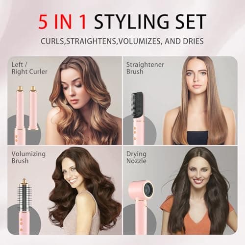 Hair Dryer Brush 5 in 1, Hair Styler, 110,000 RPM High-Speed Negative Ionic Hair Dryer Fast Drying, Professional Multi Blow Dryer Brush for Curling Volumizing Straightening Styling view 2