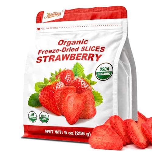Organic Freeze Dried Strawberries Slices Dehydrated Fruit & Dry Berries Crispy Dried Strawberry Fruits, for Breakfast Cereal Dessert Salad Yogurt Baking Decoration Non GMO Gluten Free Vegan 9 oz — image 1