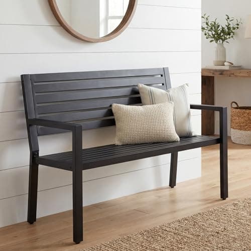 Best Choice Products Outdoor Metal Bench Patio Garden Bench, Heavy Duty 790lb Capacity, Steel Slatted Seat Porch Bench with Armrests, Weather Resistant Park Bench view 5