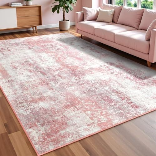 Macgace Washable Abstract Rug, 3x5 Modern Area Rugs with Non-Slip Rubber Backed for Bedroom, Thin but Soft Contemporary Carpet Kitchen Living Room Decor, Pink view 1