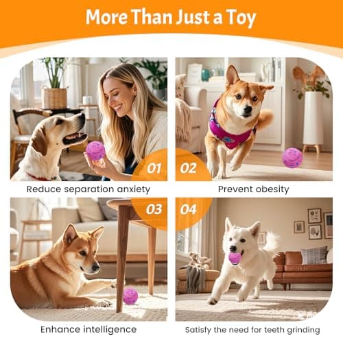 Fsitego Smart Interactive Dog Toy Ball – Automatic Moving, Bouncing & Rolling, 3 Modes, Chew-Proof E-TPU Shell, Waterproof, Rechargeable, for Medium and Large Dogs, Berry view 6