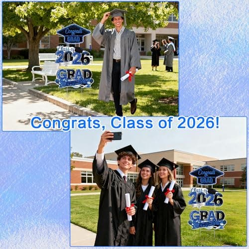 Vivantia Graduation Yard Signs Class of 2026, 3-Pack Blue Congrats Grad Yard Sign with Metal Stakes and Whiteboards for Graduation Party Decorations Outdoor Party Supplies view 5