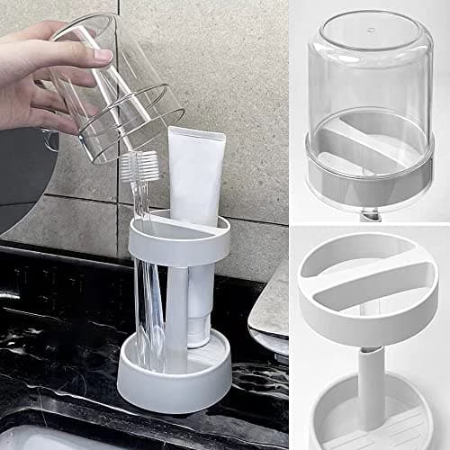 2 Pack Toothbrush Holder with Cover/Cup, Adujustable Height Electric Toothbrush Holders with 2 Slots, Compatible with Toothpaste, Conventional or Electric Toothbrush Holder for Bathrooms view 6