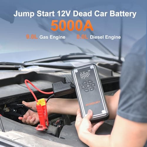 ACMOUNT W160 5000A Jump Starter with Air Compressor 150PSI, 12V Jump Box | Car Jumper Starter Portable(9L Gas/8L Diesel) with Jump Cables, Tire Inflator, 3 LED Light Modes, Power Bank, Car Essentials view 2