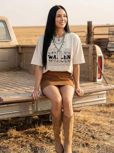 Eatbook Oversized Western Shirts for Women Country Cow Skull Graphic Tee view 2