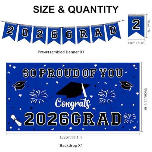 Graduation Decorations 2026 Blue Themed Grad Party Decor Set Backdrop Balloons Banner Honeycomb Centerpiece Hanging Swirl Kit Graduation Party Supplies for College High School Any Grade view 2