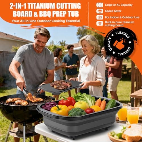 Collapsible BBQ Prep Tubs with Titanium Cutting Board, Large-Capacity（5.3Gal/20L）Foldable Cutting Board, with Locking Lid, Strong Sealing and Leak-Proof Design. Suitable for Kitchen and Outdoor. view 2