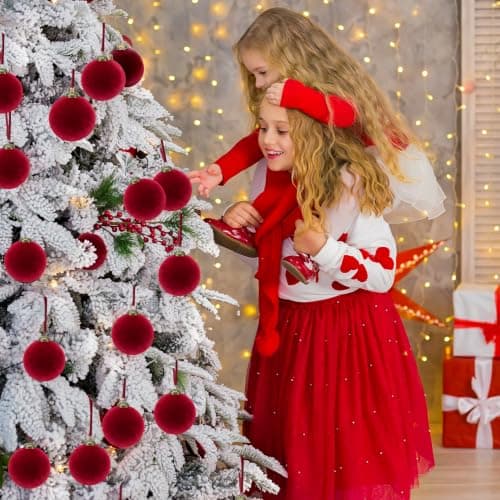 15 Pcs Red Velvet Christmas Ball Ornaments,3.15 Christmas Hanging Ornaments view 5