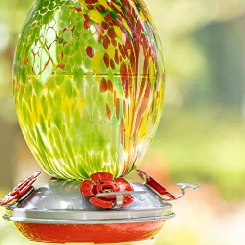 Muse Garden Glass Humming Bird Feeders for Outdoors - 27OZ Blown Glass Hummingbird Feeder - Unique Gift Mom Women Grandparents, Outdoors Hanging Garden Decor, Ant Moat & Brush, Green Floral view 5