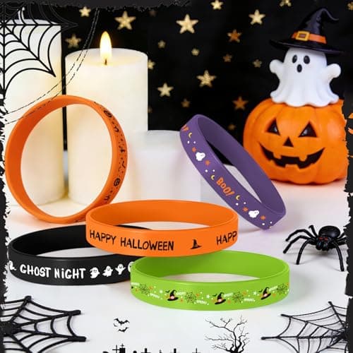 Mersper 30Pcs Magic Witch Rubber Bracelets for Wicked Party Favors, Horror Silicone Bracelets Ghost Spider Spooky Theme Costume Party Accessories for Goodie Bag Fillers (10 Designs) view 5