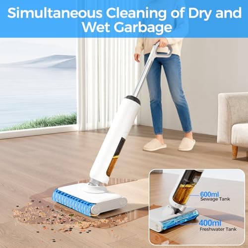Cordless Wet Dry Vacuum Cleaner, 23KPa Vacuum Mop for Hard Floors, Up to 45 Min Runtime, 180° Lay-Flat Design with Hot Water Self-Cleaning & 185°F Hot Air Drying, Anti-Tangle Brush for Pet Hair view 4