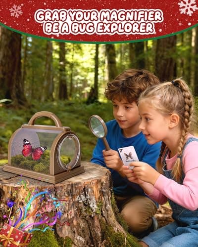 CUUCUVA Bug Catcher Kit for Kids Outdoor Explorer Kit with Insect Cage, Observation Box, Magnifying Glass, 8 Toy Bugs, Net & 10 Cards, STEM Educational Toys Gifting for Boys & Girls Ages 3+ view 2