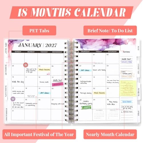 Planner 2026-2027, Large 18 Months Academic Daily Weekly Monthly Planner Yearly Agenda Jan. 2026–June. 2027, 7.9" x 9.8", Page Tabs, Separator Page, Pocket Folder, Bookmark, Stickers, Sticky Note Set view 5