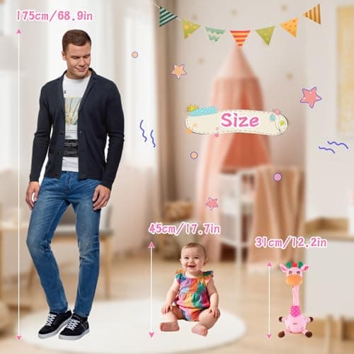 LLUKEME Dancing Giraffe Toy Stuffed Animal Baby Toys Singing Song Toddlers Toy Repeats What You Say Glowing Musical Toy for Baby Birthday Gift Groovy Giraffe Toy (Pink Giraffe) view 4