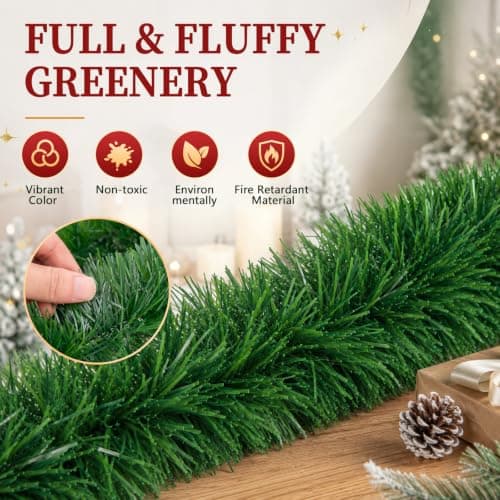 50FT Green Christmas Garland Decorations, PET Greenery for Indoor Outdoor | Non-Lit Soft Artificial Twist Garland, Greenery for Stairs, Railing, Fireplaces, Windows, Mantels, Holiday Home Party Decor view 5
