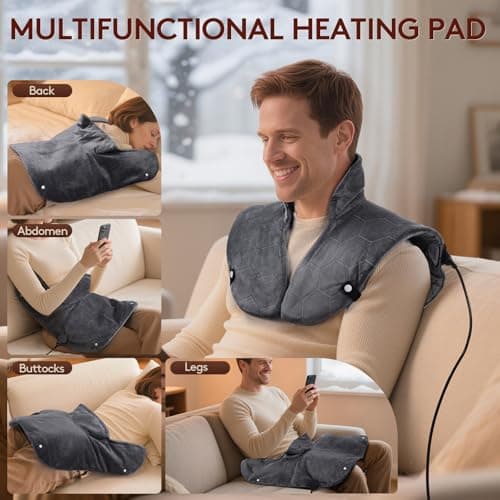 Far Infrared Heating Pad for Neck and Shoulders and Back - 6X Deeper Pain Relief, Graphene 30s Fast Heat, 8 Heat Setting, 16 Timer, Automatic Memory, Weighted Heating Pads Gift for Women&Men (Grey) view 5