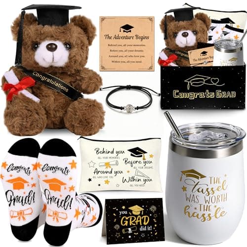 U-Zomir Graduation Gifts for Her, College & High School Graduation Gifts for Women with Plush Bear Bracelet Socks Greeting Card and Tumbler, Class of 2026 Graduates Gifts Box Set view 1