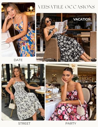 GRACE KARIN Summer Dresses for Women 2026 Vacation,Smocked Floral Maxi Dress,Boho Beach Sundress with Pocket Fashion Clothing view 4