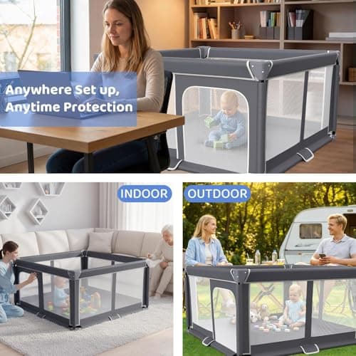 Foldable Baby Playpen - 50"x50" Safety Play Yard for Babies & Toddlers - Indoor & Outdoor Use with Carry Bag - Collapsible, Portable Play Yard, Dark Gray view 6