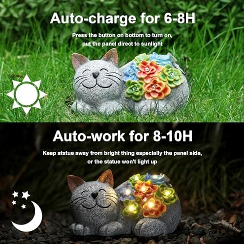 Otdair Solar Cat Decor, Birthday Gifts for Women with Succulent and 7 LED Lights, Christmas Gifts for Mom, Seniors, House Warming New Home Garden Decor for Cat Lover view 3