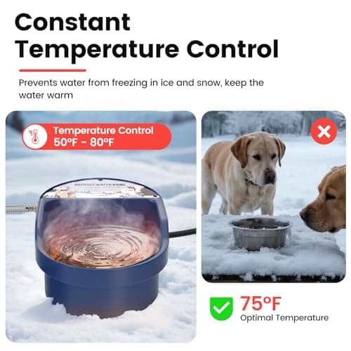 JLUHYANN 2.5L Heated Water Bowl for Dogs, Outdoor Heated Dog Bowl Thermostatic Control Heated Pet Bowl for Outside Heated Chicken Waterer Heated Pet Waterer for Chicken, Duck, Goose, Rabbit view 3