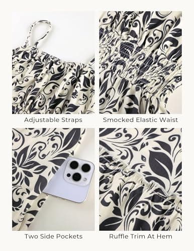 GRACE KARIN Summer Dresses for Women 2026 Vacation,Smocked Floral Maxi Dress,Boho Beach Sundress with Pocket Fashion Clothing view 5