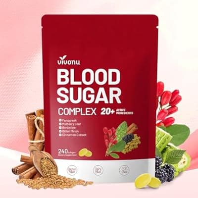 VivoNu Blood Sugar Complex Supplement | Advanced Formula with 20 Herbs and Vitamins with Cinnamon, Turmeric, Black Pepper, Licorice and More, Vegan, Non-GMO, Gluten-Free