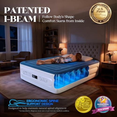 VOSSER Queen Air Mattress with Built-in Pump,18'' Raised Blow Up Mattress, Leak-Proof Air Bed with Storage Bag, Flocked Top Inflatable Mattress for Home, Camping & Guests，800lbs view 3