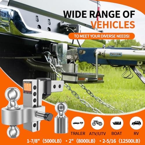 GEARGO Trailer Hitches Tow,Heavy Duty Adjustable 8.3“Inch Drop Trailer Hitch Ball Mount- Fits 2" Receiver,12,500 LBS GTW, Triple Hitch Balls (2", 2-5/16", 1-7/8") - Tow Hitch Ball Mount view 5