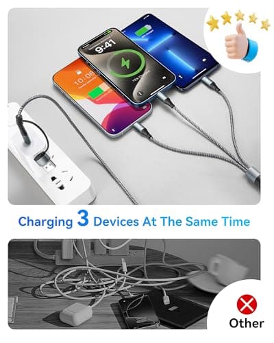 5 in 1 Multi Charging Cable,2Pack 4Ft Multiple Charger Cable USB A/C to Lightning/Type C/Micro USB Ports Multi Charger Cord Travel Universal Charging Cord for iPhone Series/Samsung/Tablets and More view 6