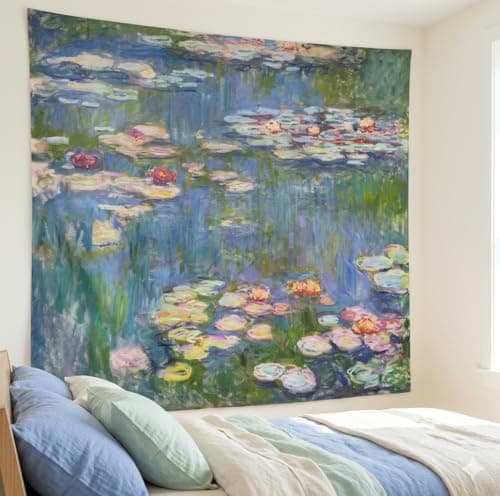 Avinyl Monet Waterlily Wall Tapestry, Green Floral Plant Art Poster for Bedroom Girls Boys, Small Nature Flower Pond Wall Hanging, Watercolor Tapestries for Living Room Dorm Decor 39in X 51in view 4