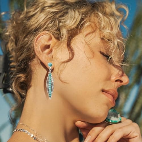 BAYLAY Boho Turquoise Earrings for Women-Western Gold Earrings Gold/Silver and Turquoise Jewelry for Women Western Earring Studs Elegant Women's Jewelry Perfect Gifts for Mom Wife Girlfriend view 3