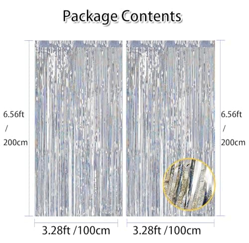 Silver Laser Tinsel Glitter Foil Fringe Curtain Birthday Party Streamers Backdrop Decorations Photo Booth Theme Bachelorette Graduation Decor view 3