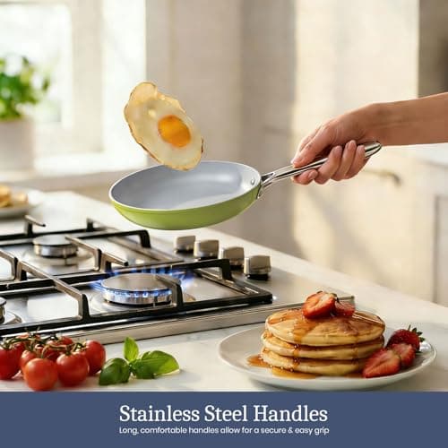 CookinCraze CookinCraze Ceramic Cookware Set, Pots and Pans Set Nonstick with Lid PFAS & PFOA Free, Induction Compatible Oven Safe Up to 500°F Even Heat Distribution, Olive Green view 5