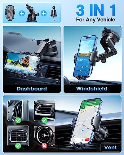 [2026 True Military-Grade] Car Phone Holder VANMASS [Upgraded Strongest Suction & Clip] Cell Phone Mount for Dashboard Windshield Vent Wall,Truck Cradle Stand for iPhone 17 Pro Max 16 15 14 13 Android view 4