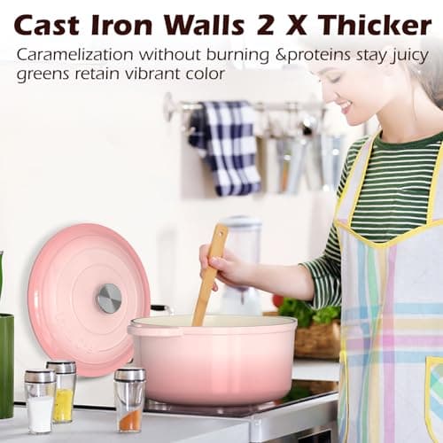 Umite Chef 5QT Enameled Cast Iron Dutch Oven Pot with Lid, Heavy-Duty Cookware for Bread Baking, Braising, Stews, Roasting, Wedding Registry Ideas & Gifts (Pink) view 6