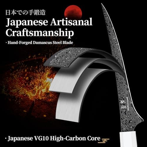 DRGSKL Damascus Fillet Knife 7 Inch - VG10 Razor Sharp Slicing Knife for Fish and Meat Trimming - Japanese G10 Handle - with Gift Box view 3