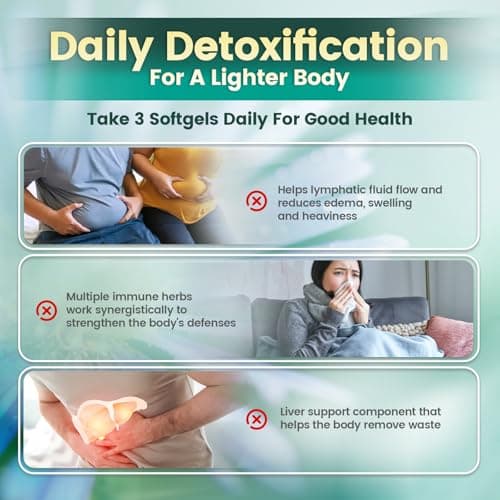 Lymphatic Drainage Supplements, 240 Softgels, Lymph System Support Supplement for Women & Men, 21-in-1 Herbal Blend with Echinacea, Dandelion, Burdock, Bromelain, Calendula, Turmeric & More, 1 Bag view 6